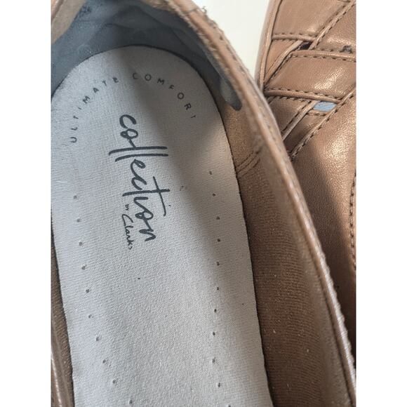 Collection By Clarks Womens Brown Leather Slip on Basket Weave Comfort Size 8.5M - Picture 7 of 10